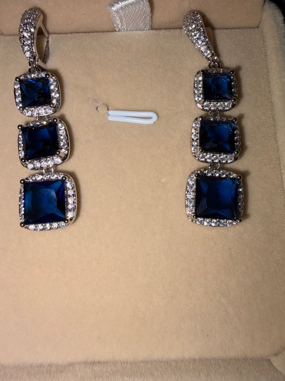 Blue & White Drop Sapphire Earrings: Graduated Gemstones, 14kt White Gold/Silver
